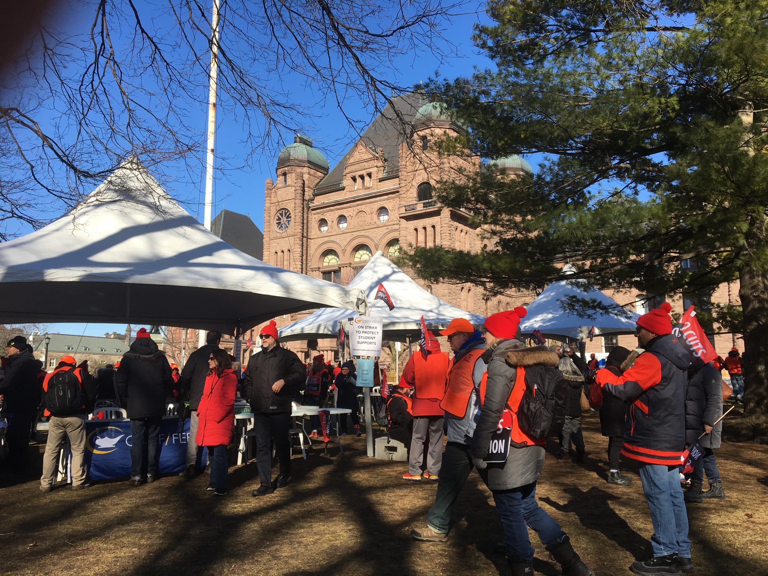 Educators protest at Queen’s Park as three unions hold walkouts